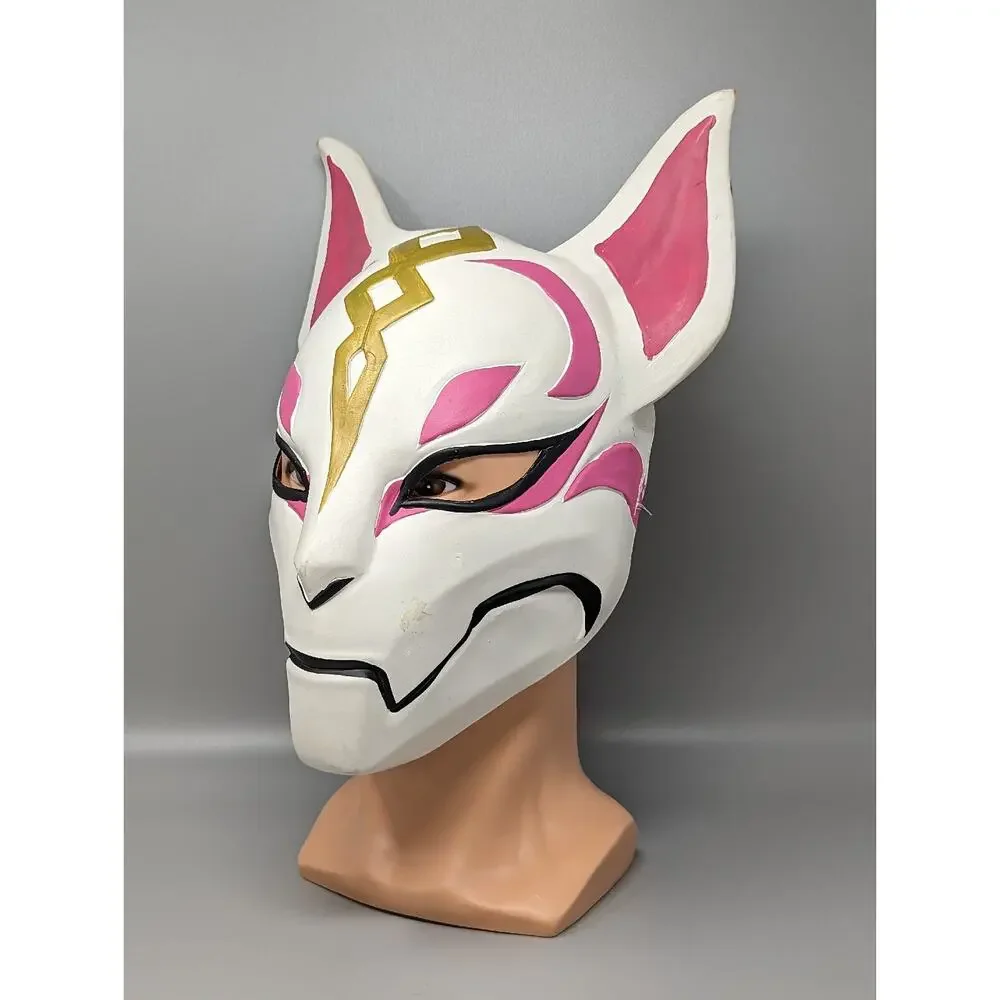 Fortnite White Rubber Kitsune Fox Drift Mask Halloween Costume Pink Cosplay